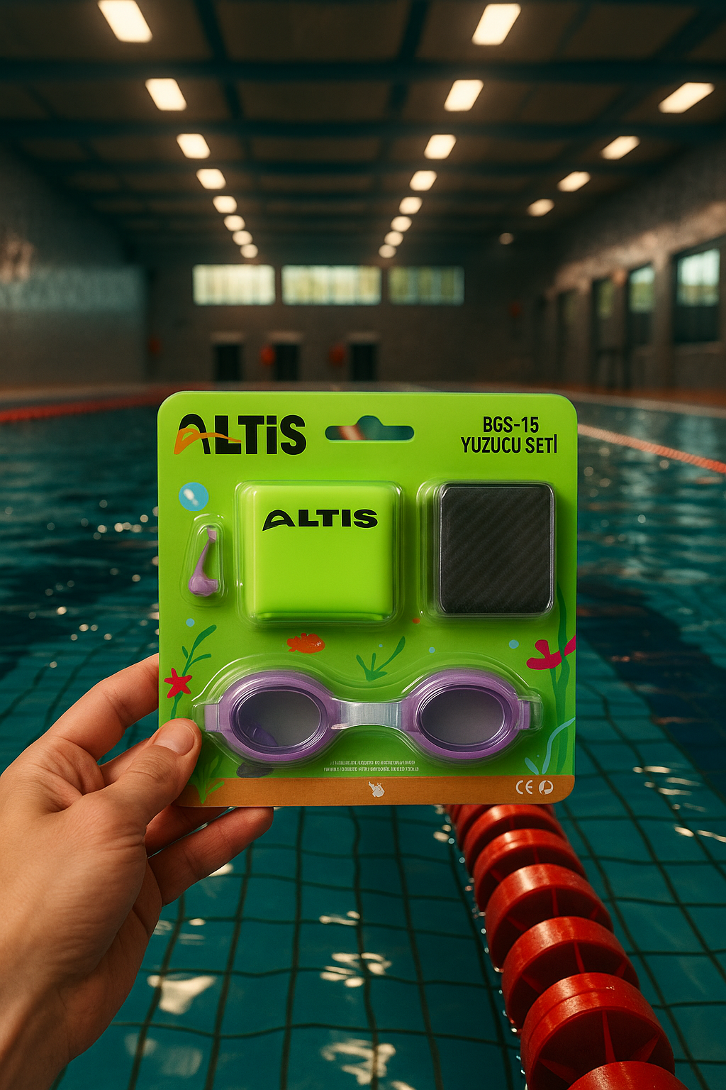 🏊‍♂️ ALTIS Yüzme Seti – Bone + Gözlük + Burun Tıkaç + File Çanta